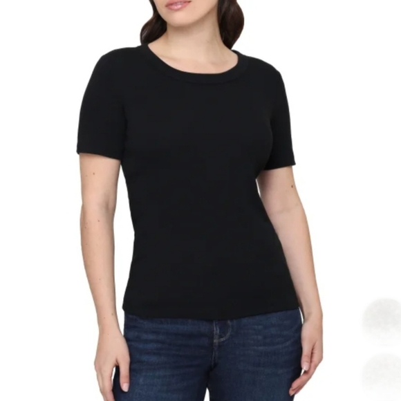 Tahari Ladies Ribbed Cotton T-shirt Women's Size Small Tee Black White 2 Pack - Picture 3 of 14